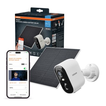 Osram - Caméra solaire intelligente avec capteur 2K SMART+, 5 V, batterie 5200 mAh, IP66, Wi‑Fi