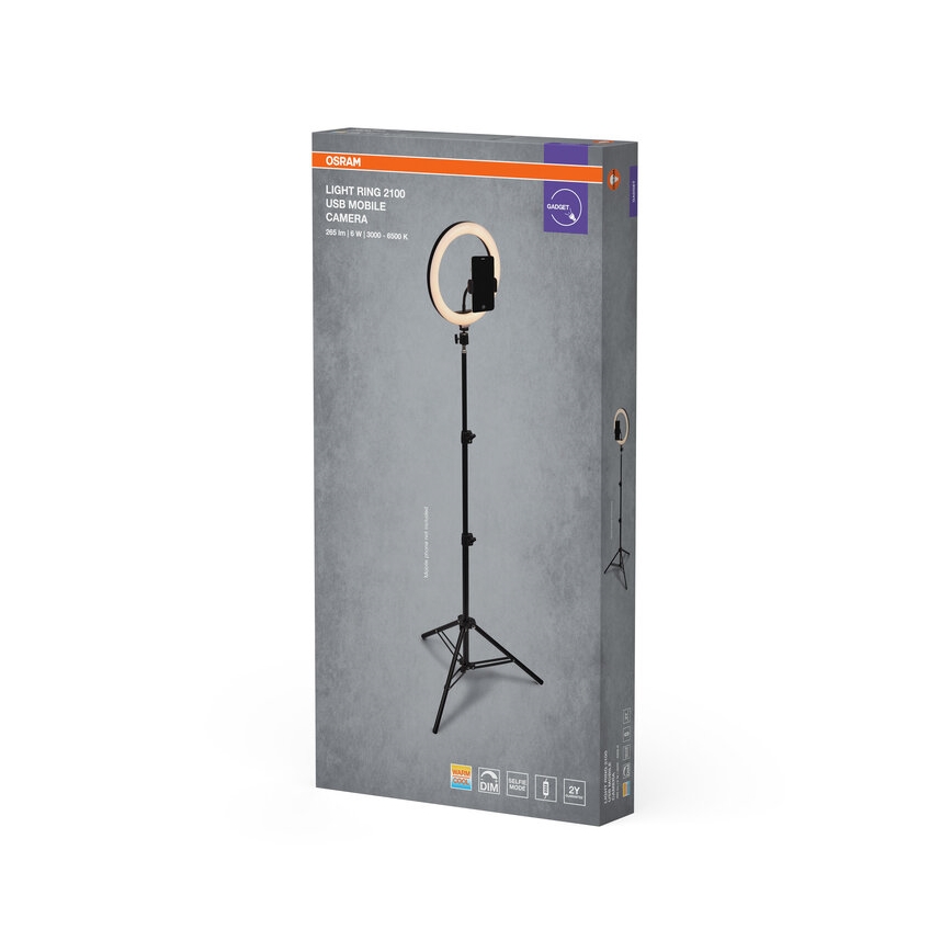 Osram - Dimbare LED-lamp met statief en houder voor vloggen LED/6W/USB 210 mAh