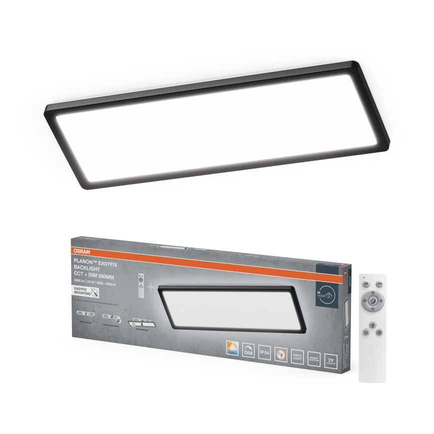 Osram - LED-dimbare plafondlamp voor badkamer PLANON EASYFIX LED/24W/230V 2600-6000K 20x58 cm IP54 zwart + afstandsbediening