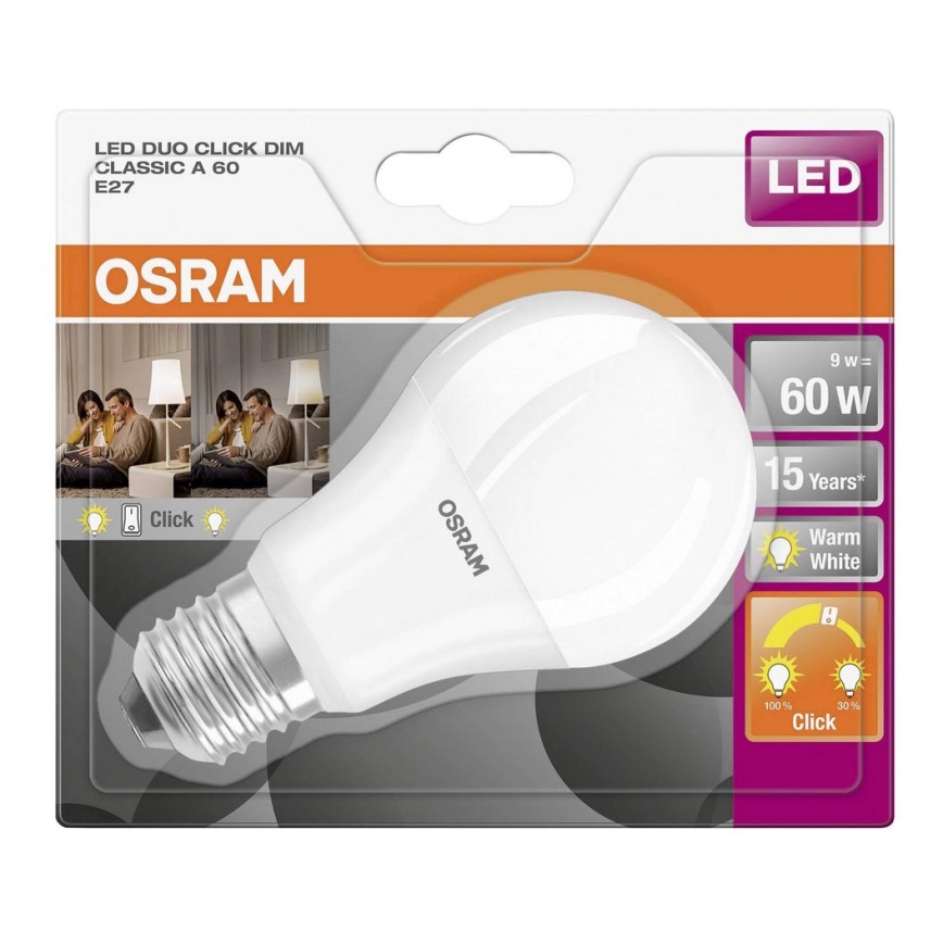 Osram Duo Click - LED Dimbare lamp E27/9W/230V 2700K