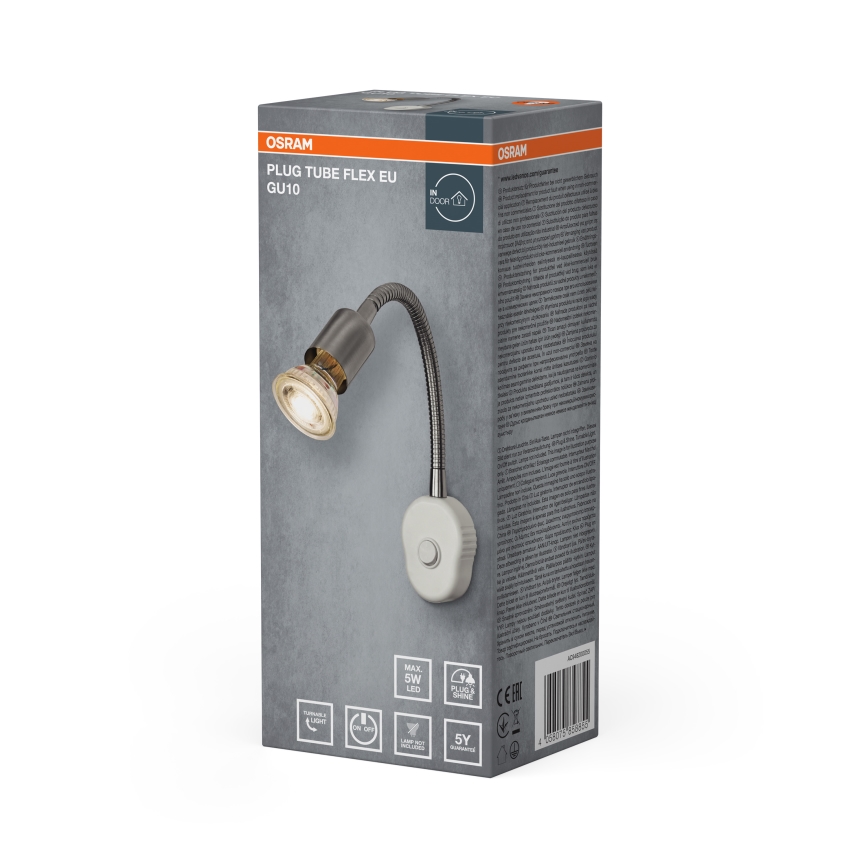 Osram - Flexibele wandlamp PLUG TUBE FLEX 1xGU10/5W/230V mat chroom/wit