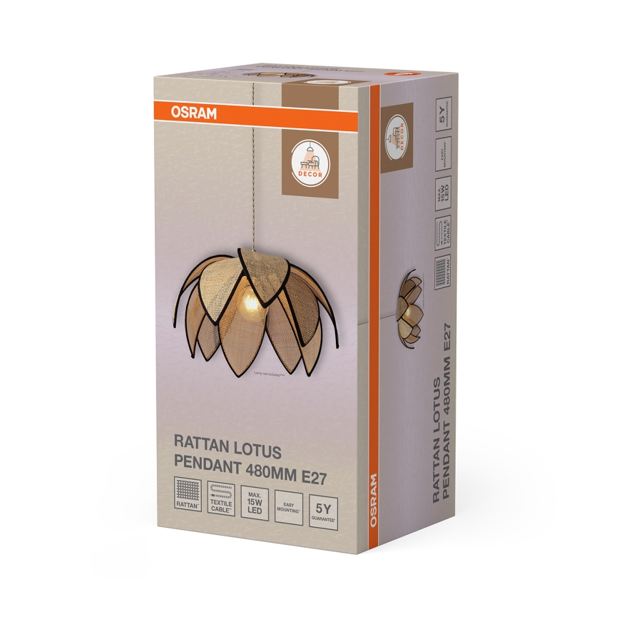 Osram - Hanglamp met snoer DECOR ROTAN 1xE27/15W/230V Ø 48 cm beige/zwart