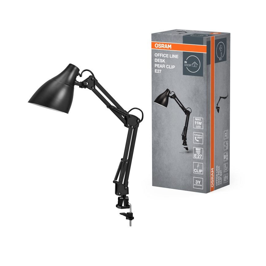 Osram - Lampe de bureau à pince DESK LINE 1xE27/11W/230V noire