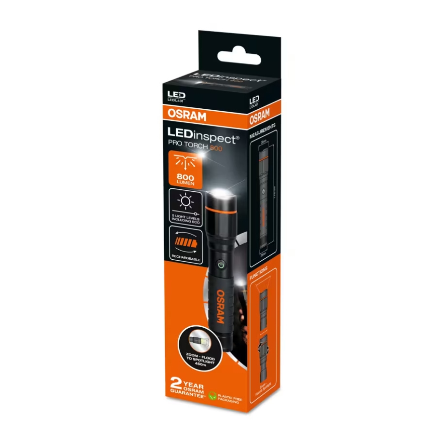 Osram - Lampe de poche rechargeable à intensité variable LEDINSPECT PRO TORCH 800 LED/8W/3,7V 2200 mAh IP44