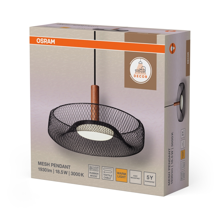 Osram - LED-hanglamp aan kabel DECOR MESH LED/18,5 W/230 V Ø 40 cm zwart/rubberhout
