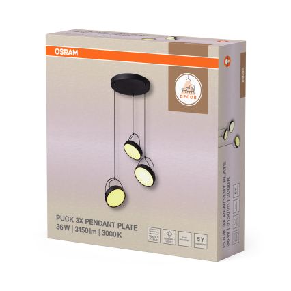 Osram - LED-hanglamp aan kabel DECOR PUCK 3xLED/12W/230V zwart