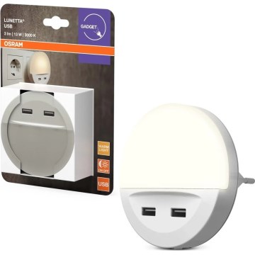 Osram - LED-nachtlampje voor in het stopcontact met sensor LUNETTA, 2x USB, LED/13W/230V