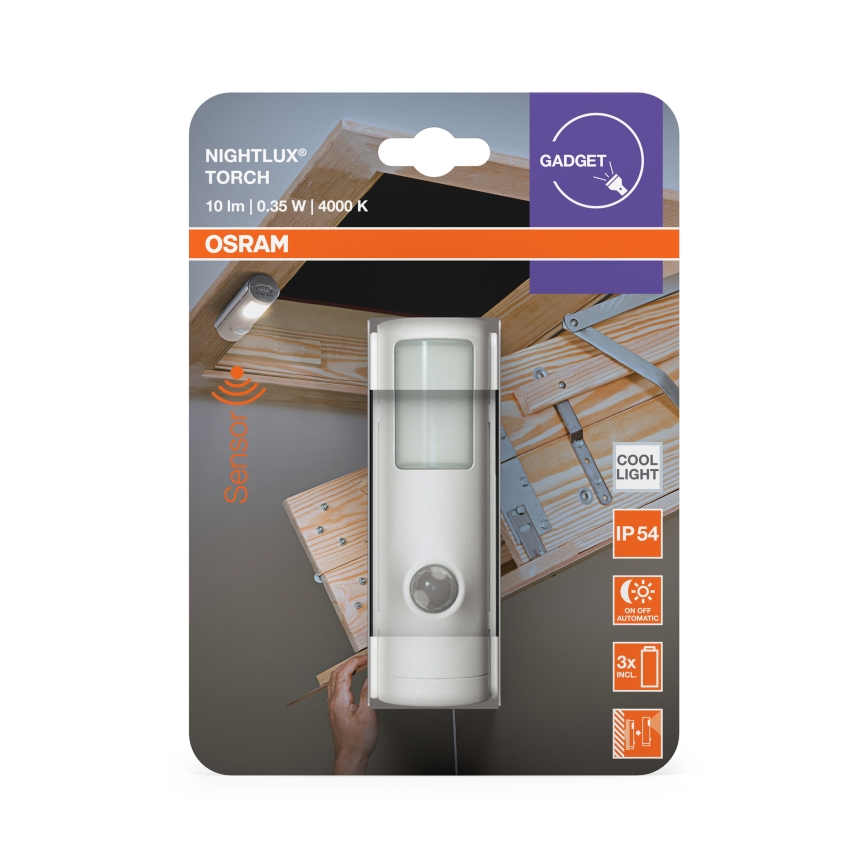 Osram - LED-oriëntatielamp met bewegings- en schemersensor NIGHTLUX LED/0,35W/3xAAA IP54 wit