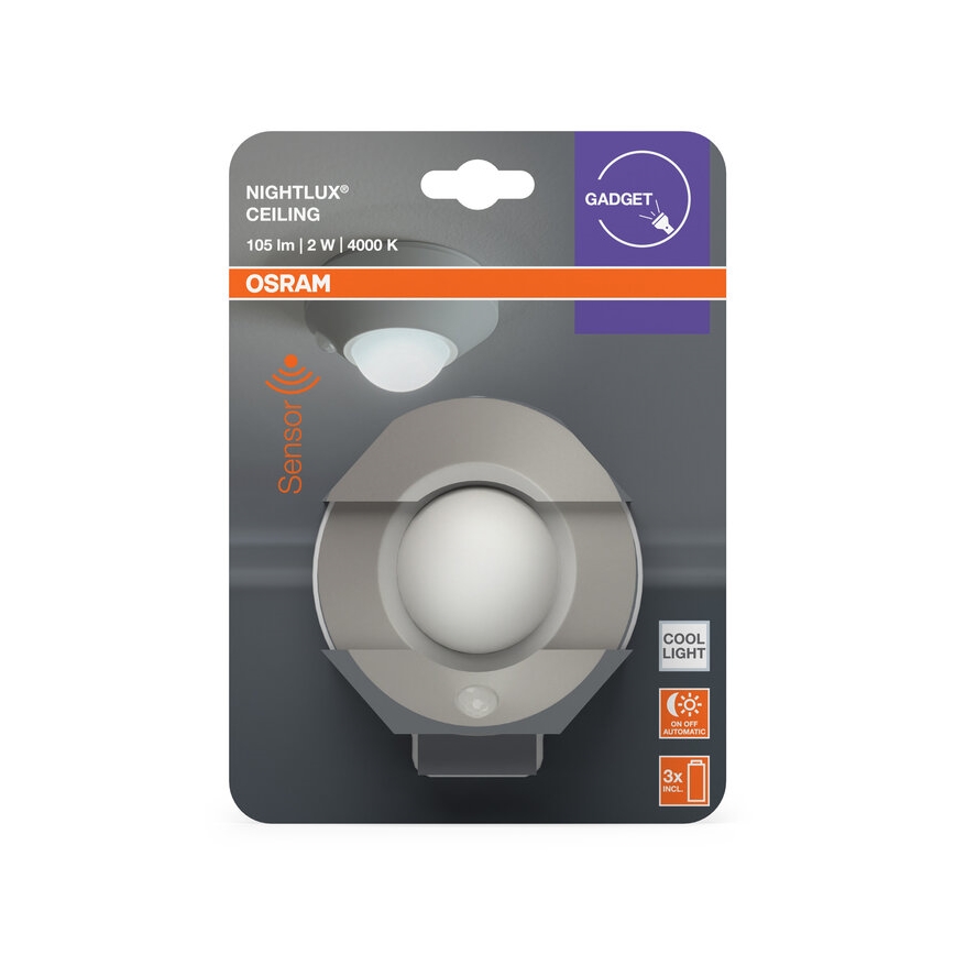 Osram - LED oriëntatielamp met sensor NIGHTLUX LED/2W/3xAA zilver