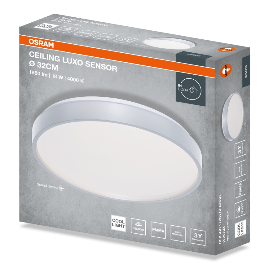 Osram - LED-plafondlamp met schemersensor CEILING LUXO LED/18W/230V Ø 32 cm, zilverkleurig