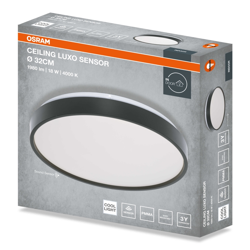 Osram - LED plafondlamp met schemersensor CEILING LUXO LED/18W/230V Ø 32 cm zwart