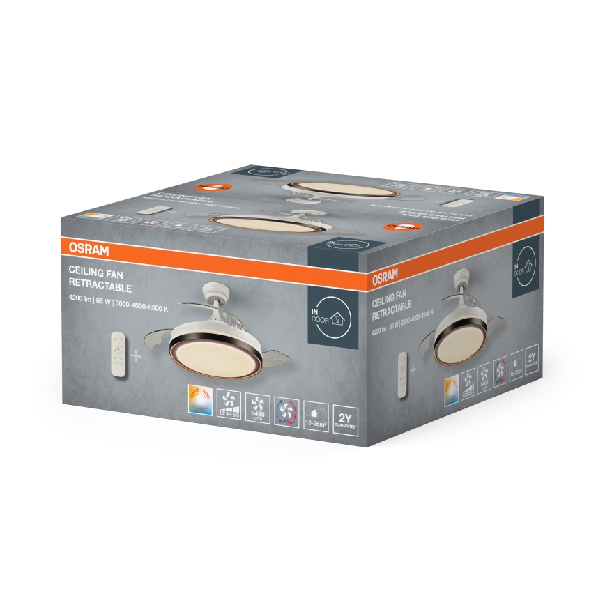 Osram - LED-plafondlamp met ventilator CEILING FAN, 66W/230V, instelbare kleurtemperatuur 3000/4000/6500K, wit + afstandsbediening