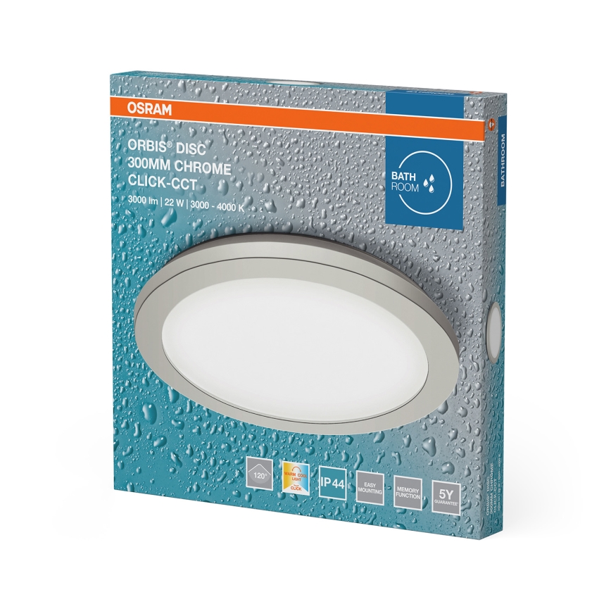 Osram - LED-plafondlamp voor badkamer ORBIS DISC LED/22W/230V 3000/4000K Ø 30 cm IP44 mat chroom