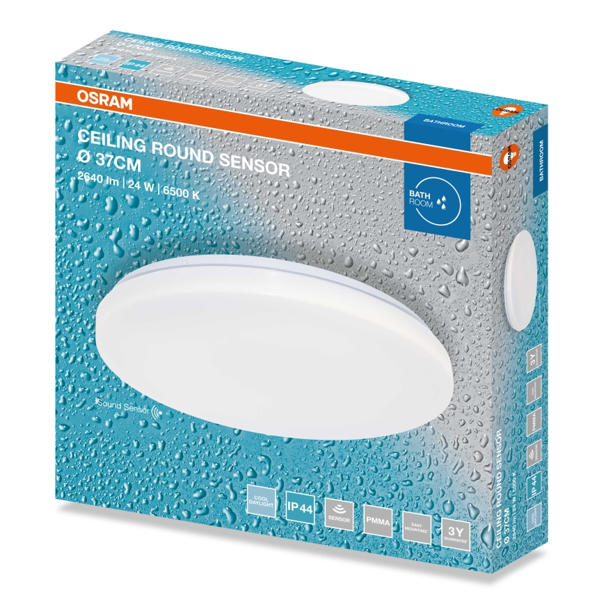 Osram - LED plafondlamp voor badkamer met schemersensor CEILING ROUND LED/24W/230V 6500K Ø 37 cm IP44 wit