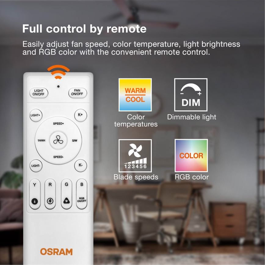 Osram - Dimbare LED-plafondlamp met geïntegreerde ventilator MURLAN LED/26W/230V 3000-6500K + afstandsbediening