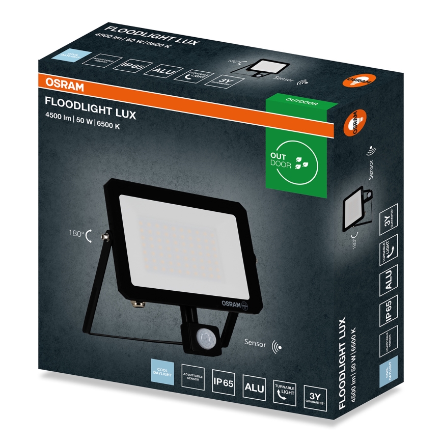 Osram - LED-schijnwerper met bewegings- en schemersensor FLOODLIGHT LED/50W/230V 6500K IP65 zwart