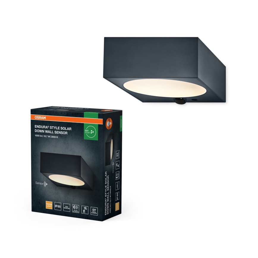 Osram - Dimbare zonne-LED muurlamp met sensor ENDURA STYLE LED/10,7W/4,2V 2000 mAh IP65 antraciet