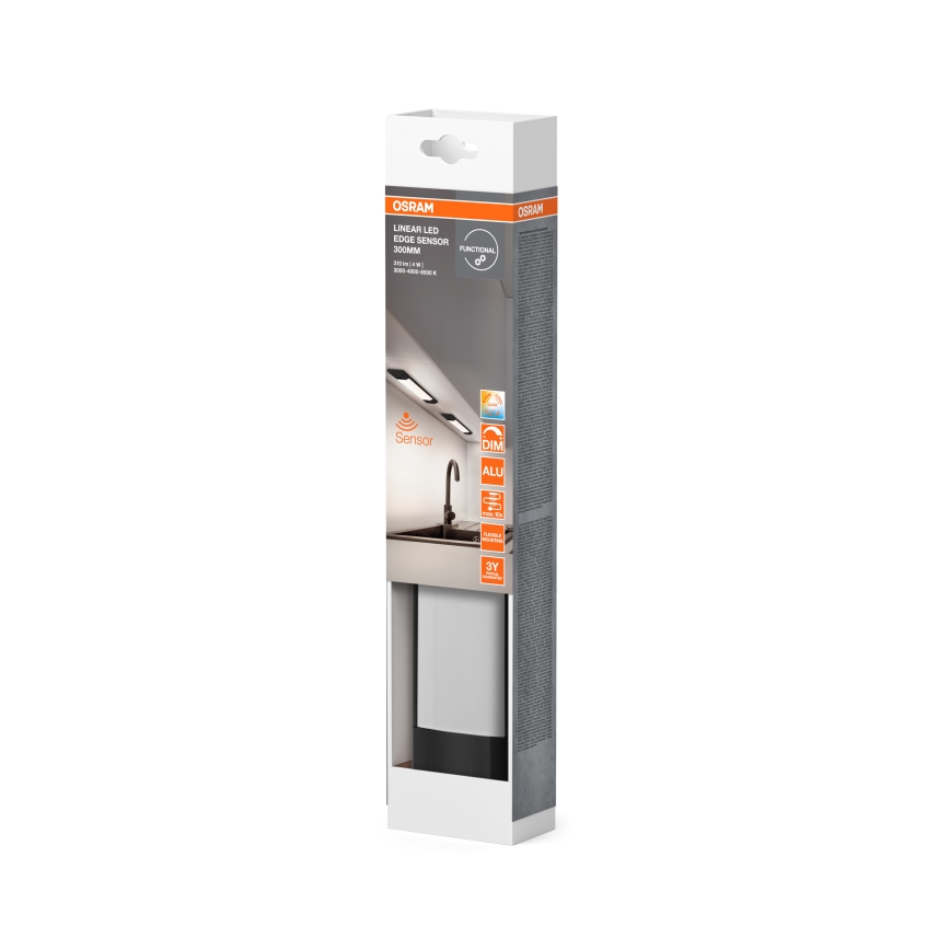 Osram - LINEAR EDGE LED dimbare onderbouwlamp met bewegingssensor, 4W, 230V, 3000/4000/6500K, 30 cm, zwart