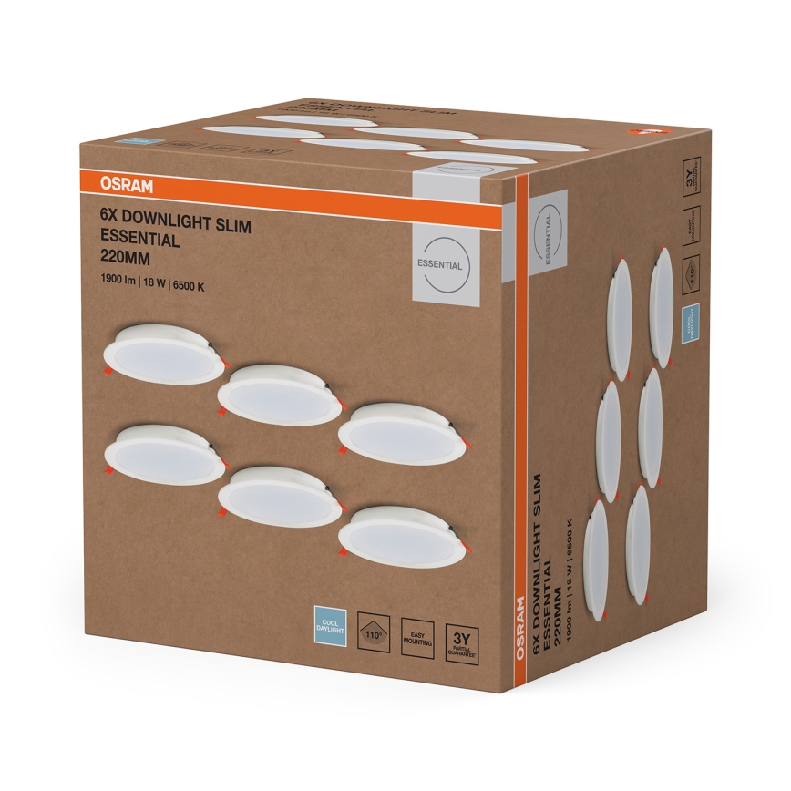 Osram - Lot de 6 spots encastrés ESSENTIAL LED/18W/230V 6500K Ø 22 cm blanc