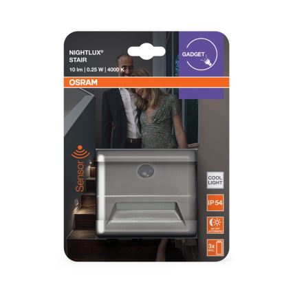Osram - Luminaire LED pour escalier avec capteur NIGHTLUX LED/0,25W/3xAAA IP54 argenté