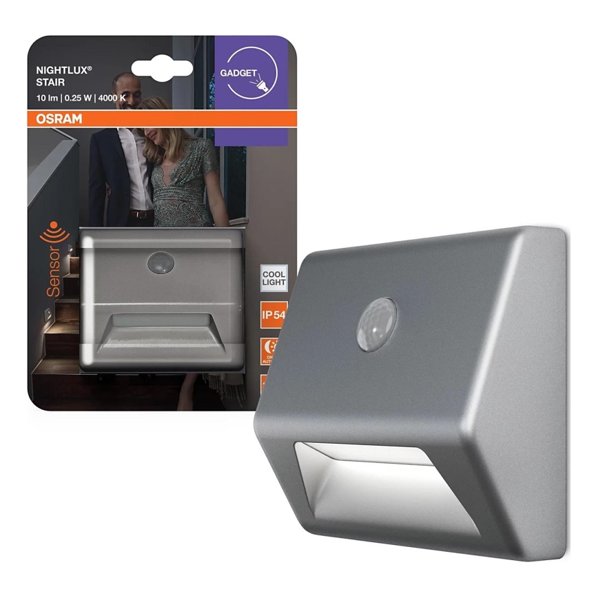 Osram - Luminaire LED pour escalier avec capteur NIGHTLUX LED/0,25W/3xAAA IP54 argenté