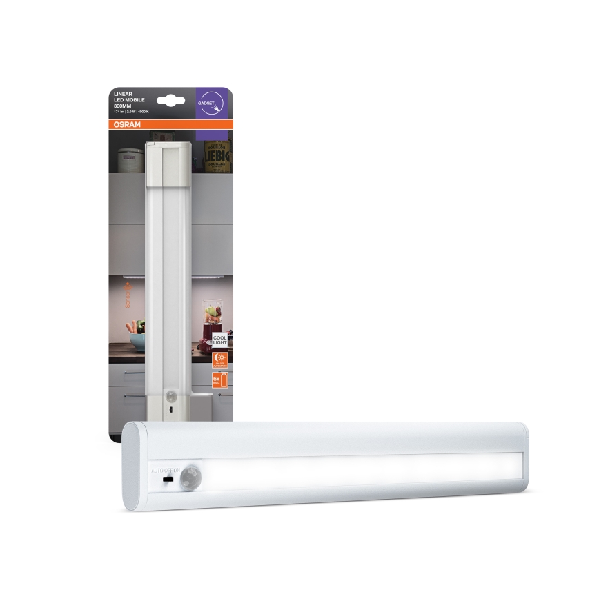 Osram - Éclairage LED sous-meuble avec détecteur de mouvement et détecteur crépusculaire LINEARLED LED/2,9W/9V 6xAA 4000K 31,4 cm blanc