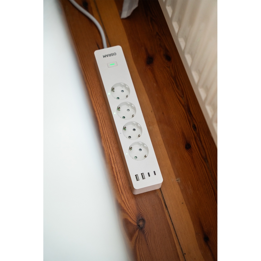Osram - Multiprise intelligente SMART+ 4 prises (type F) avec 2 ports USB-A et 2 ports USB-C, Wi‑Fi