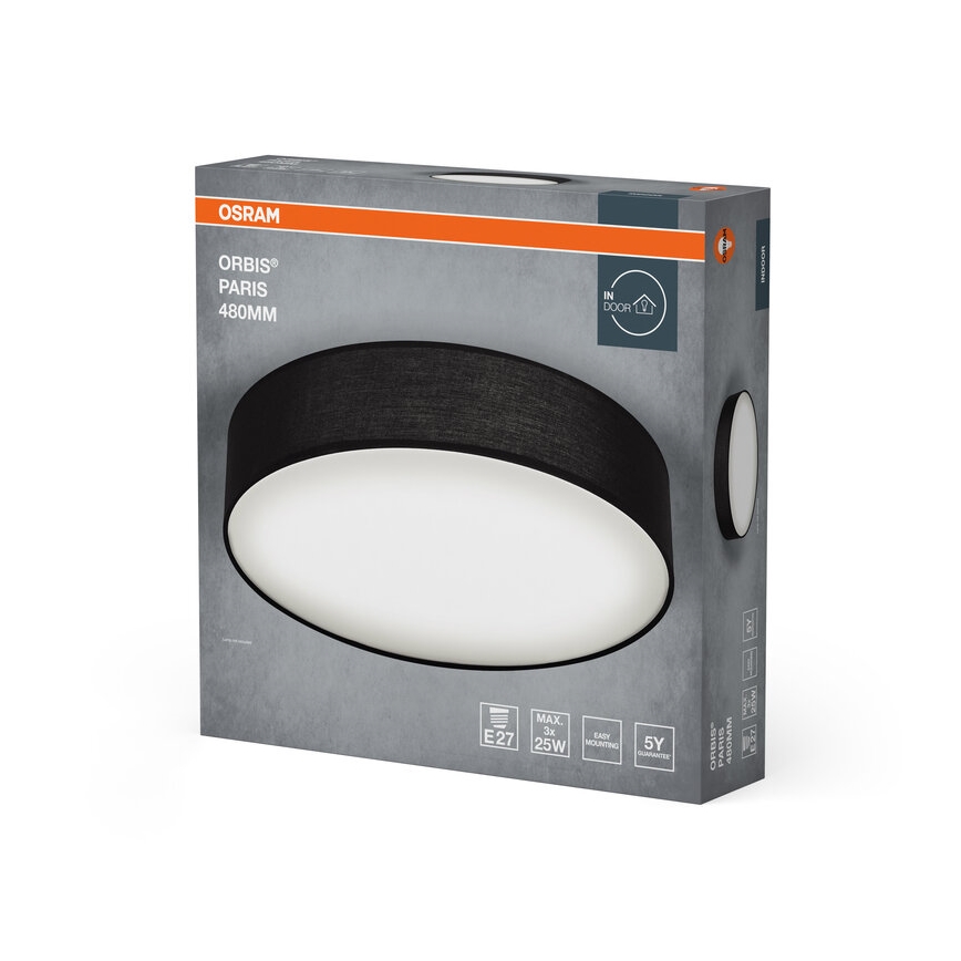 Osram - Plafondlamp ORBIS PARIS 3xE27/25W/230V Ø 48 cm zwart