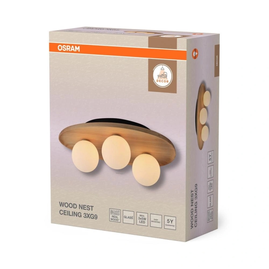 Osram - Plafondlamp WOOD NEST 3xG9/5W/230V rubberhout