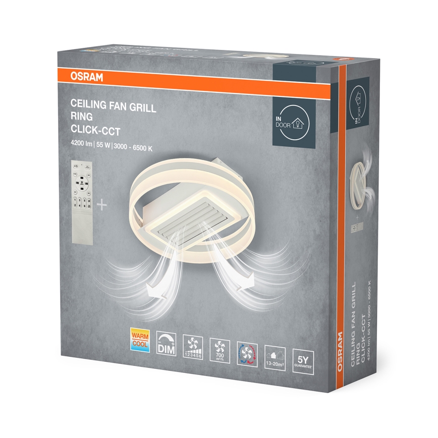 Osram - Plafonnier LED dimmable avec ventilateur (LED/55W/230V 3000-6500K), blanc + télécommande