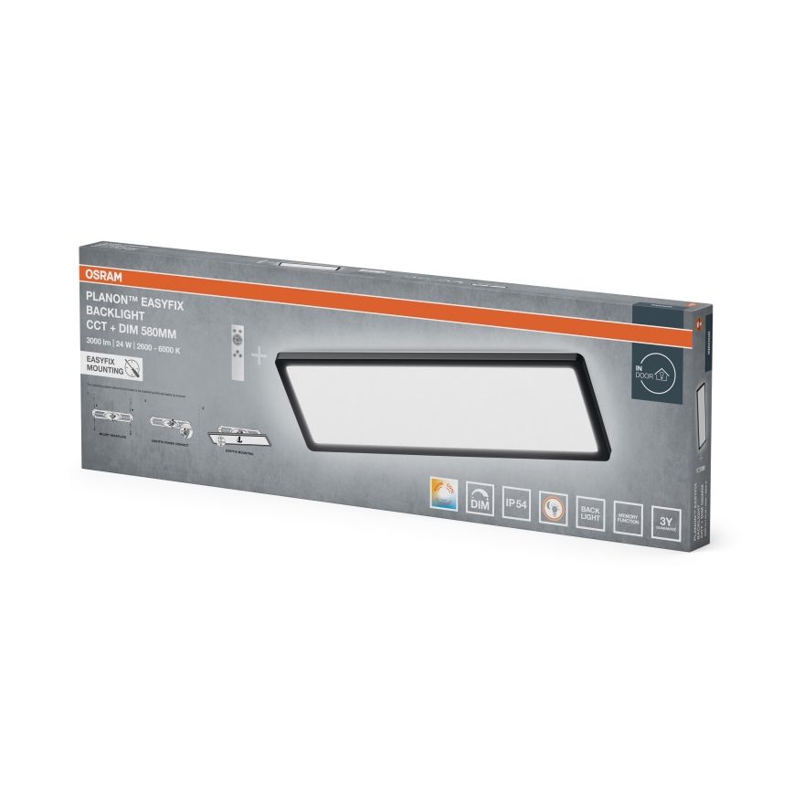 Osram - Plafonnier dimmable pour salle de bains PLANON EASYFIX LED/24W/230V 2600-6000K 20x58 cm IP54 noir + télécommande