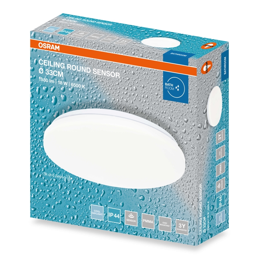 Osram - Plafonnier LED pour salle de bains avec capteur crépusculaire CEILING ROUND LED/18W/230V 6500K Ø 33 cm IP44 blanc