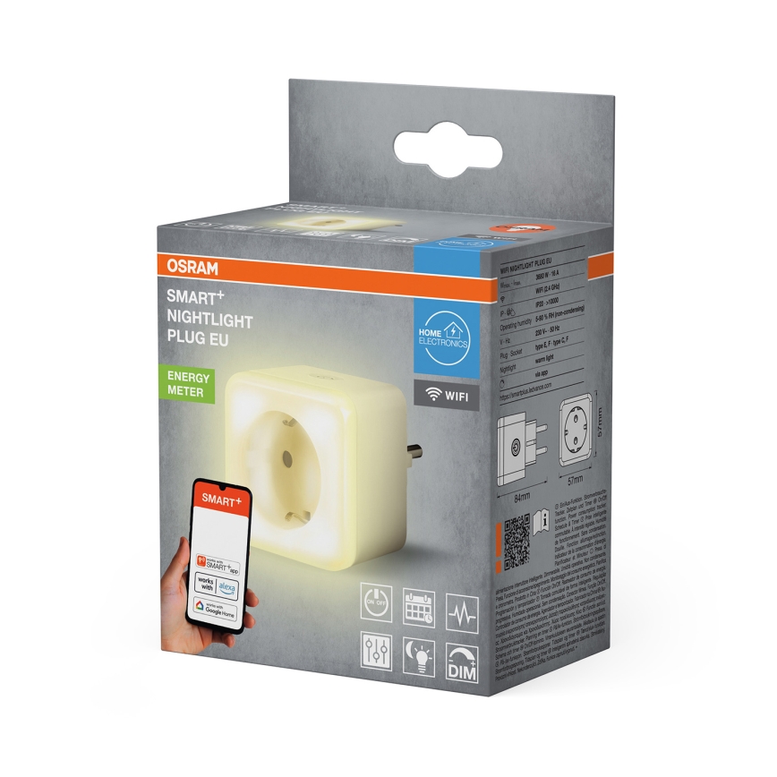 Osram - Prise SCHUKO dimmable à LED avec veilleuse SMART+ NIGHTLIGHT 3680 W/230 V Wi‑Fi