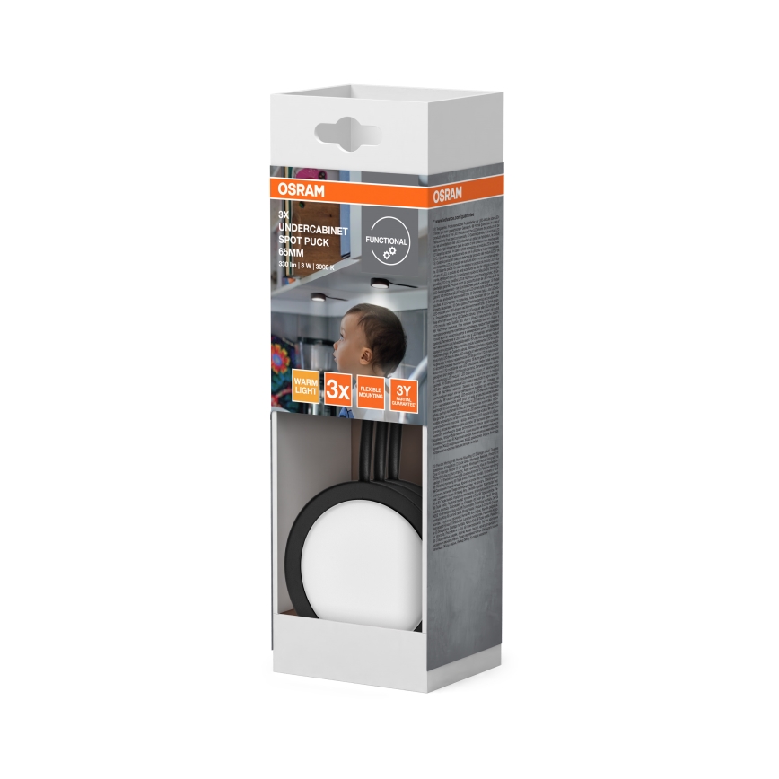 Osram - SET van 3 LED onderbouwarmaturen UNDERCABINET LED/3W/230V 3000K zwart