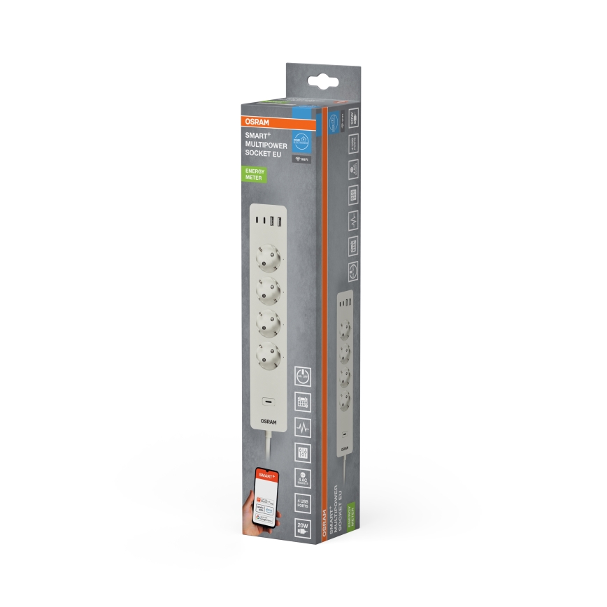 Osram - SMART+ verlengkabel 4Z type F + 2xUSB-A + 2xUSB-C Wi-Fi