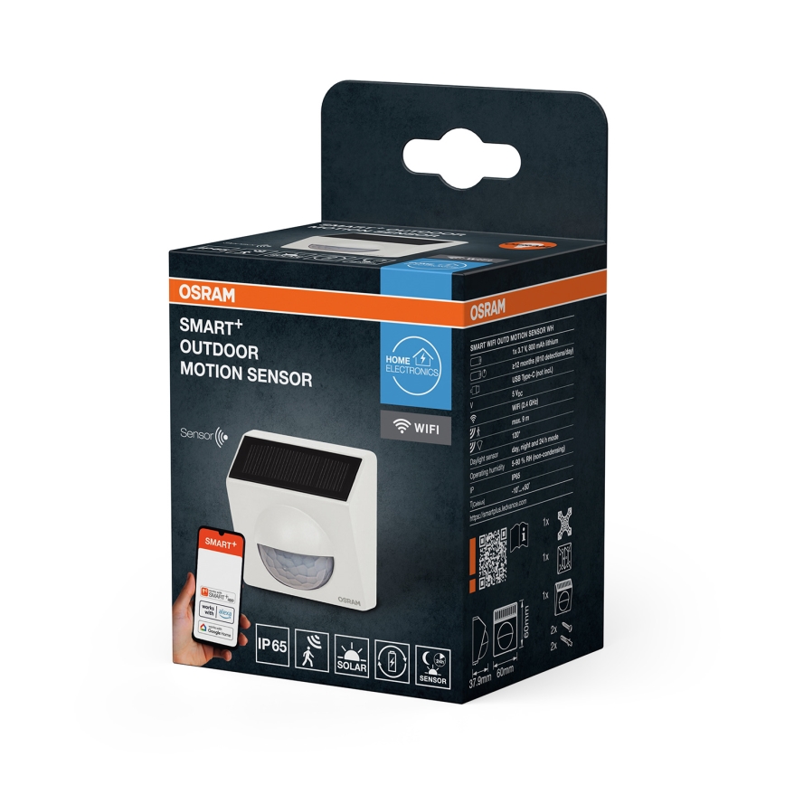 Osram - SMART+ zonne-gevoede bewegingssensor voor buiten 3,7V wit IP65 Wi‑Fi 800 mAh