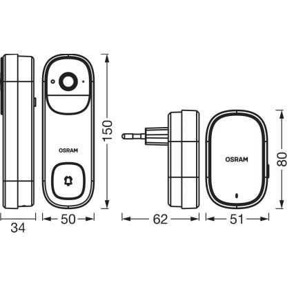 Osram - Sonnette vidéo intelligente SMART+ avec capteur 2K, 230 V, IP66, Wi‑Fi