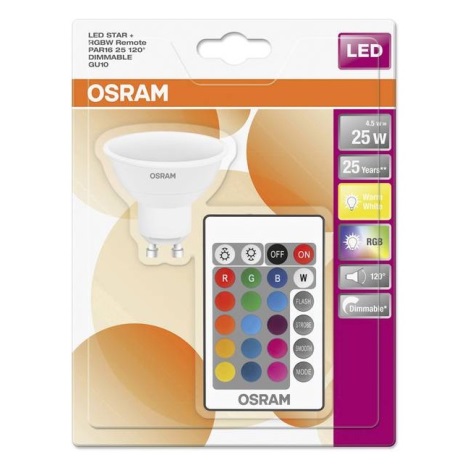 Osram Star - LED RGBW lamp dimbaar GU10/4,5W/230V 2700K + AB 