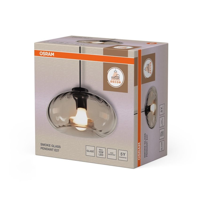 Osram - Suspension sur câble DECOR SMOKE 1xE27/12W/230V diam. 28 cm noir/gris fumé