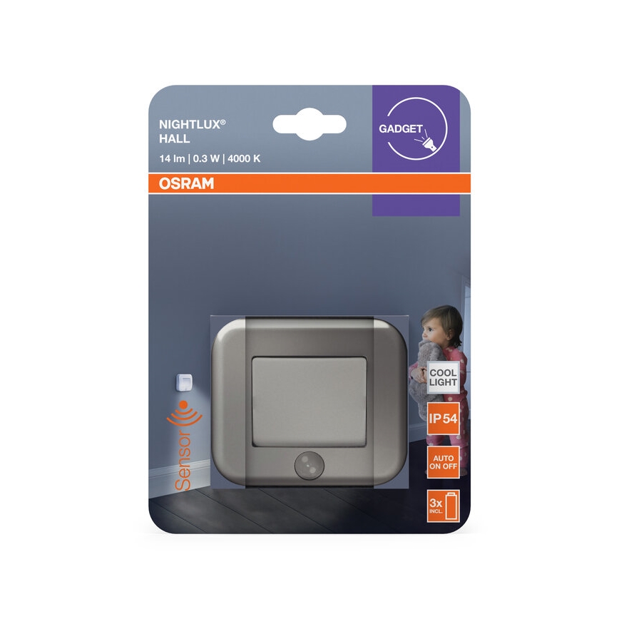 Osram - Veilleuse d'orientation LED avec capteur NIGHTLUX LED/0,3W/3xAAA IP54 argentée