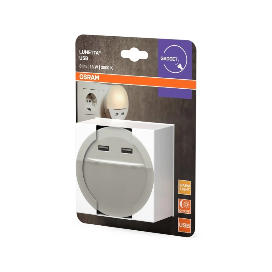 Osram - Veilleuse LED à brancher avec capteur LUNETTA 2xUSB LED/13W/230V