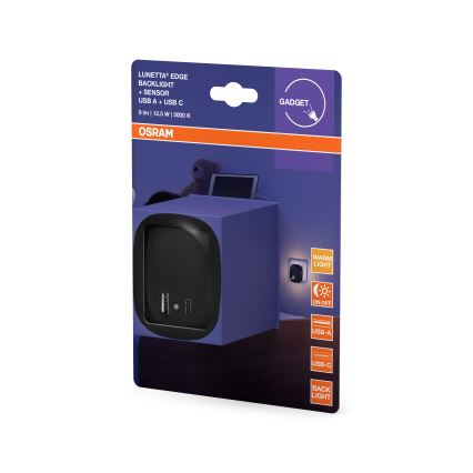 Osram - Veilleuse LED à brancher sur prise avec capteur et port USB LUNETTA LED/12,5W/230V noire