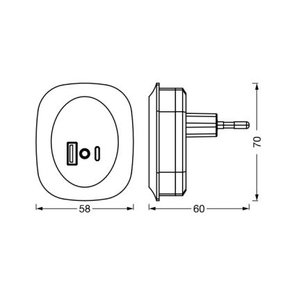 Osram - Veilleuse LED à brancher sur prise avec capteur et port USB LUNETTA LED/12,5W/230V noire