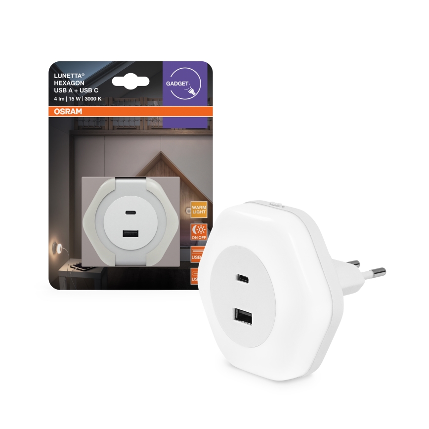 Osram - Veilleuse LED à brancher avec port USB LUNETTA LED/15W/230V blanche