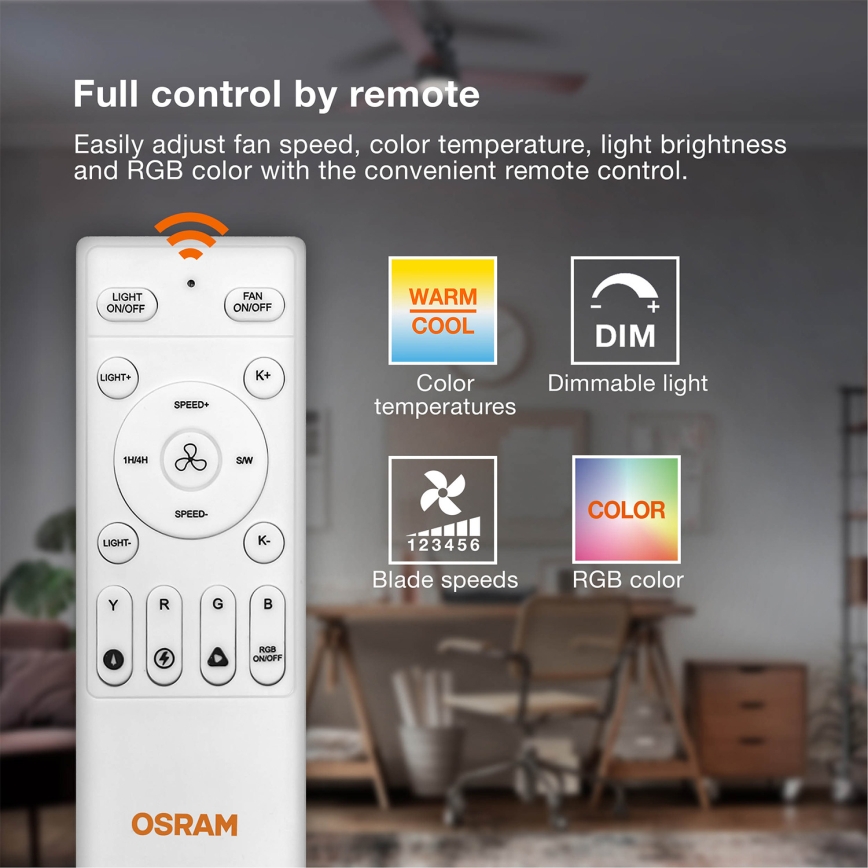 Osram - Ventilateur de plafond dimmable LED RVB NORDES LED/18W/230V 3000-6500K + télécommande