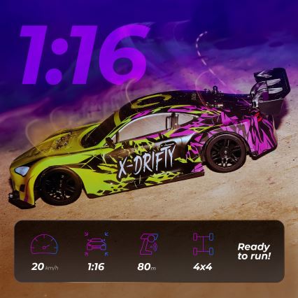 Overmax - RC-driftauto met afstandsbediening X-DRIFT 1000 mAh geel/paars