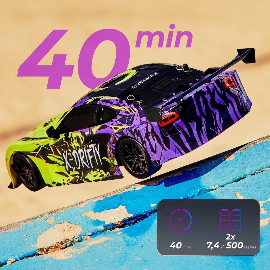 Overmax - RC-driftauto met afstandsbediening X-DRIFT 1000 mAh geel/paars