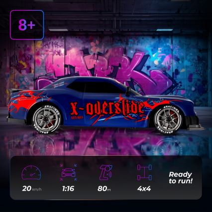 Overmax - Voiture de drift radiocommandée 2 en 1 X-OVERSLIDE 1000 mAh noir/vert/bleu/rouge