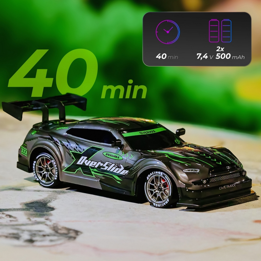 Overmax - Voiture de drift radiocommandée 2 en 1 X-OVERSLIDE 1000 mAh noir/vert/bleu/rouge