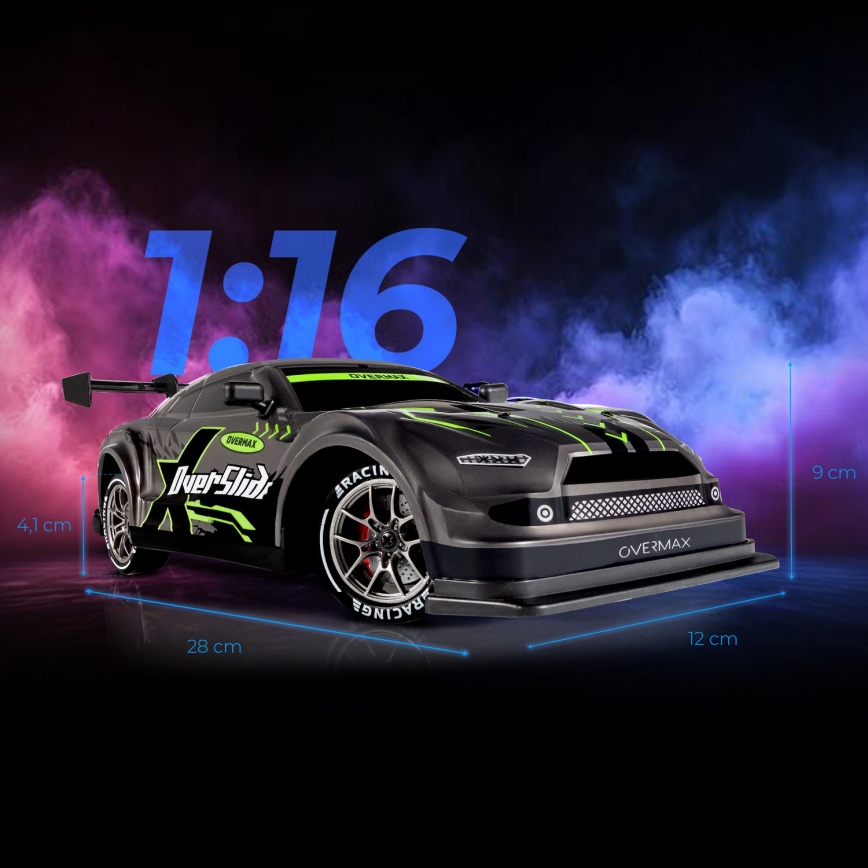 Overmax - Voiture de drift radiocommandée 2 en 1 X-OVERSLIDE 1000 mAh noir/vert/bleu/rouge